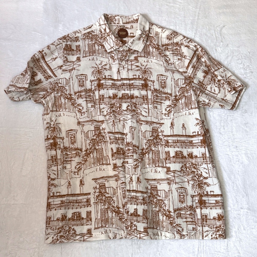 COMMON PEOPLE Mens Hawaiian‎ Print Cotton Button Down Short Sleeve SZ XL